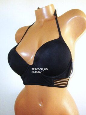 32D Victoria Secret Swim Bombshell Bikini Top Long Line Strappy +2 Cup Black